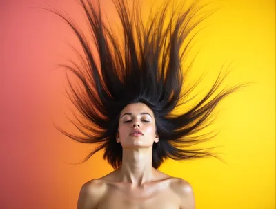 Woman With Flowing Hair Against Gradient Background