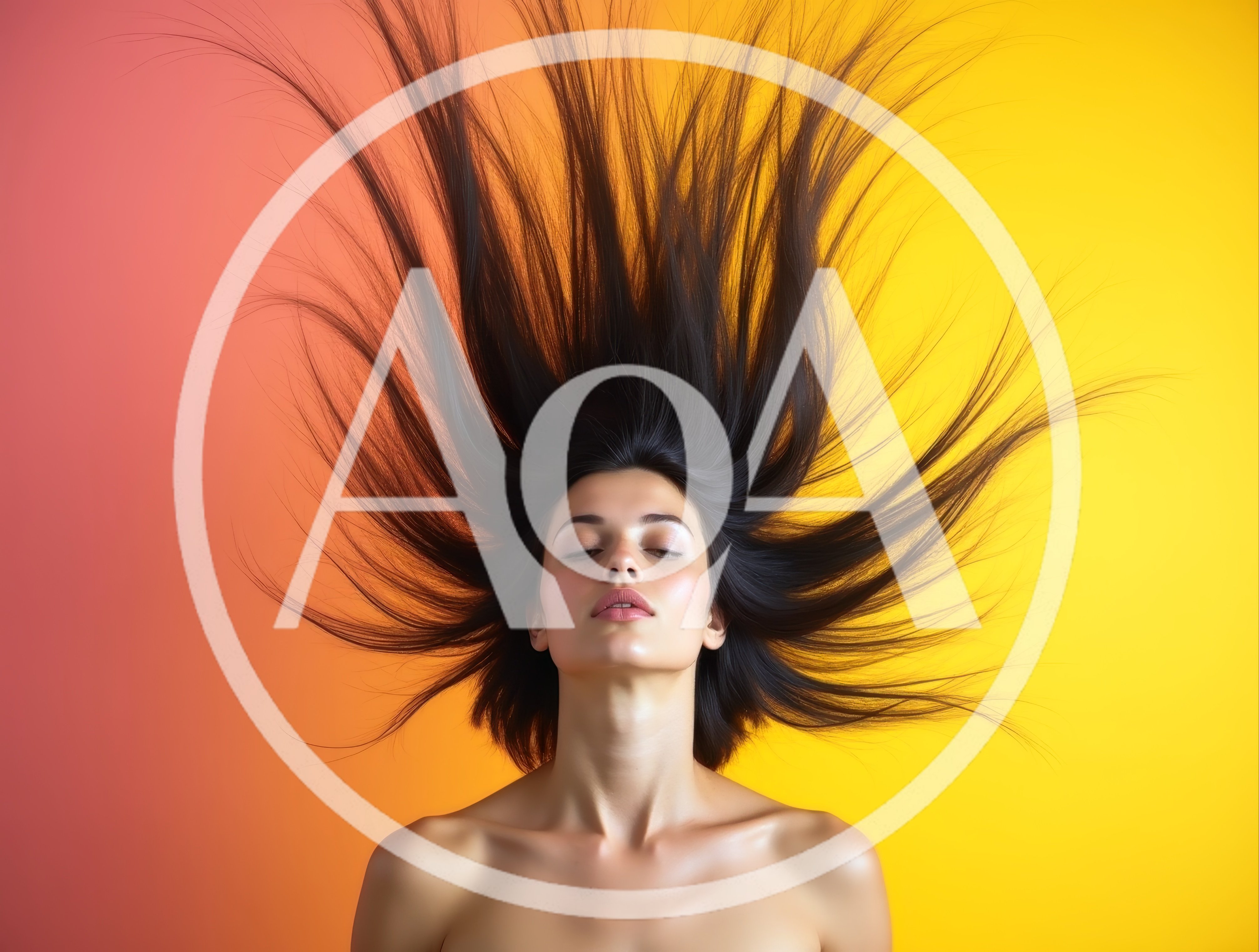 Woman With Flowing Hair Against Gradient Background