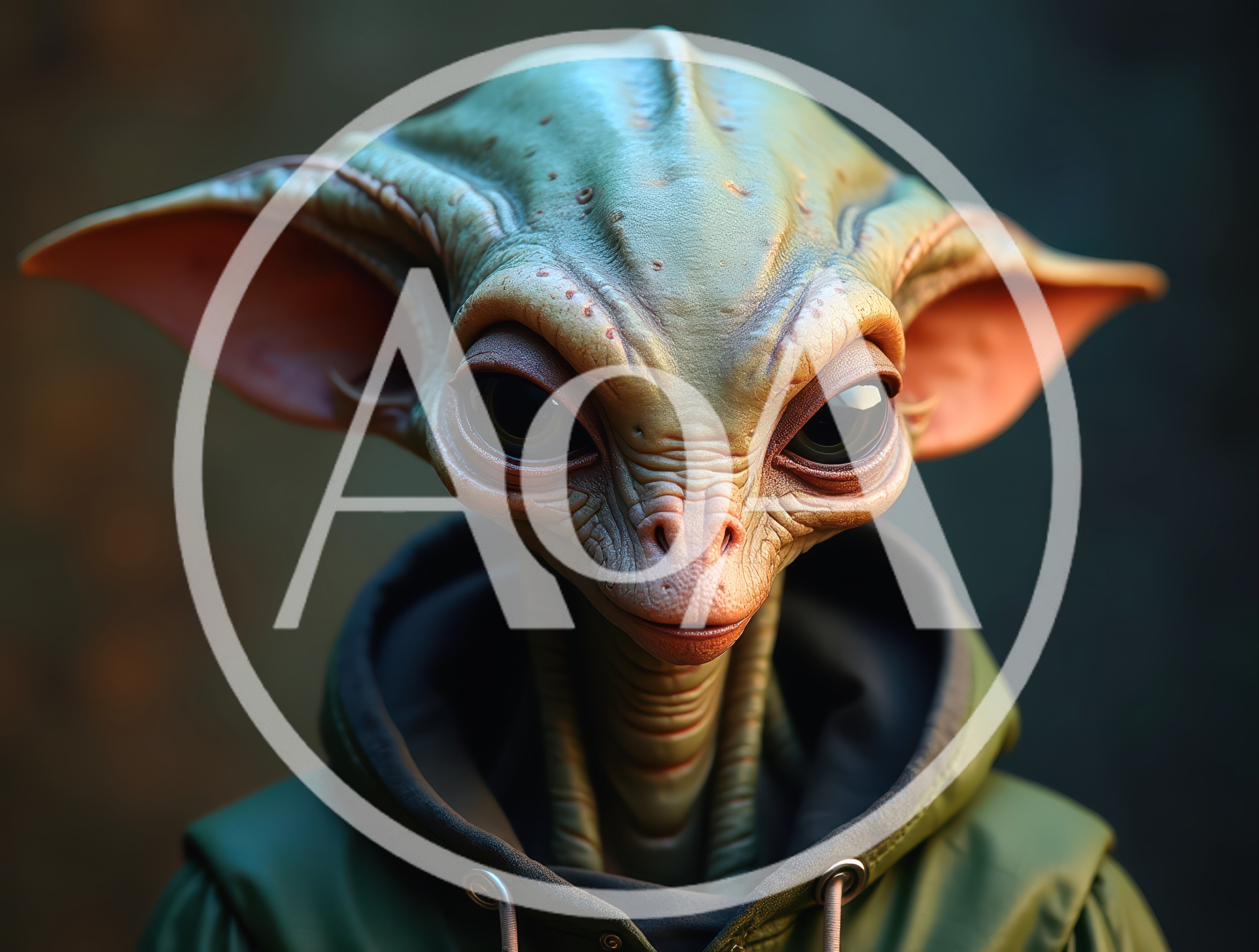 Portrait Of A Realistic Alien Creature In A Hoodie
