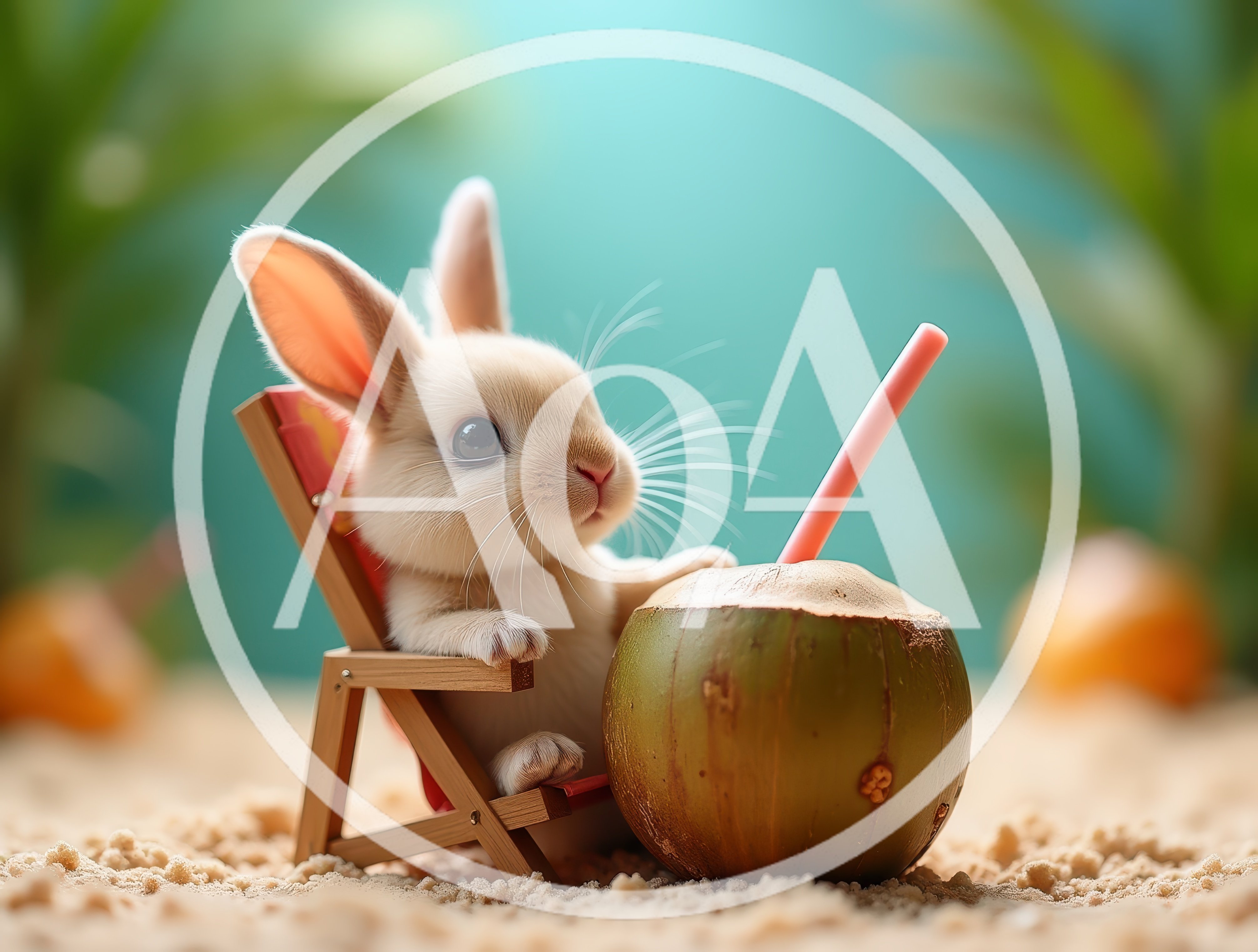 Cute Baby Bunny Relaxing In A Beach Chair