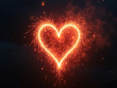 Glowing Heart Shape Sparkler Fireworks Against Dark Sky