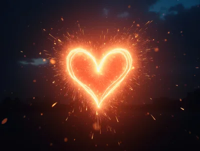 Glowing Sparkler Heart Shape Against Dark Night Sky