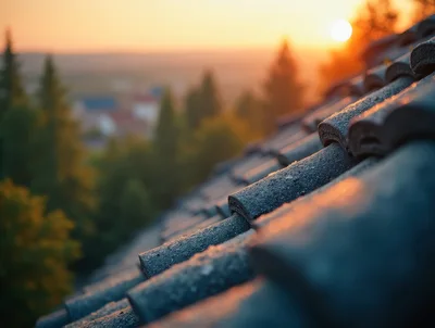 Close Up Of Dark Roof Tiles At Sunset