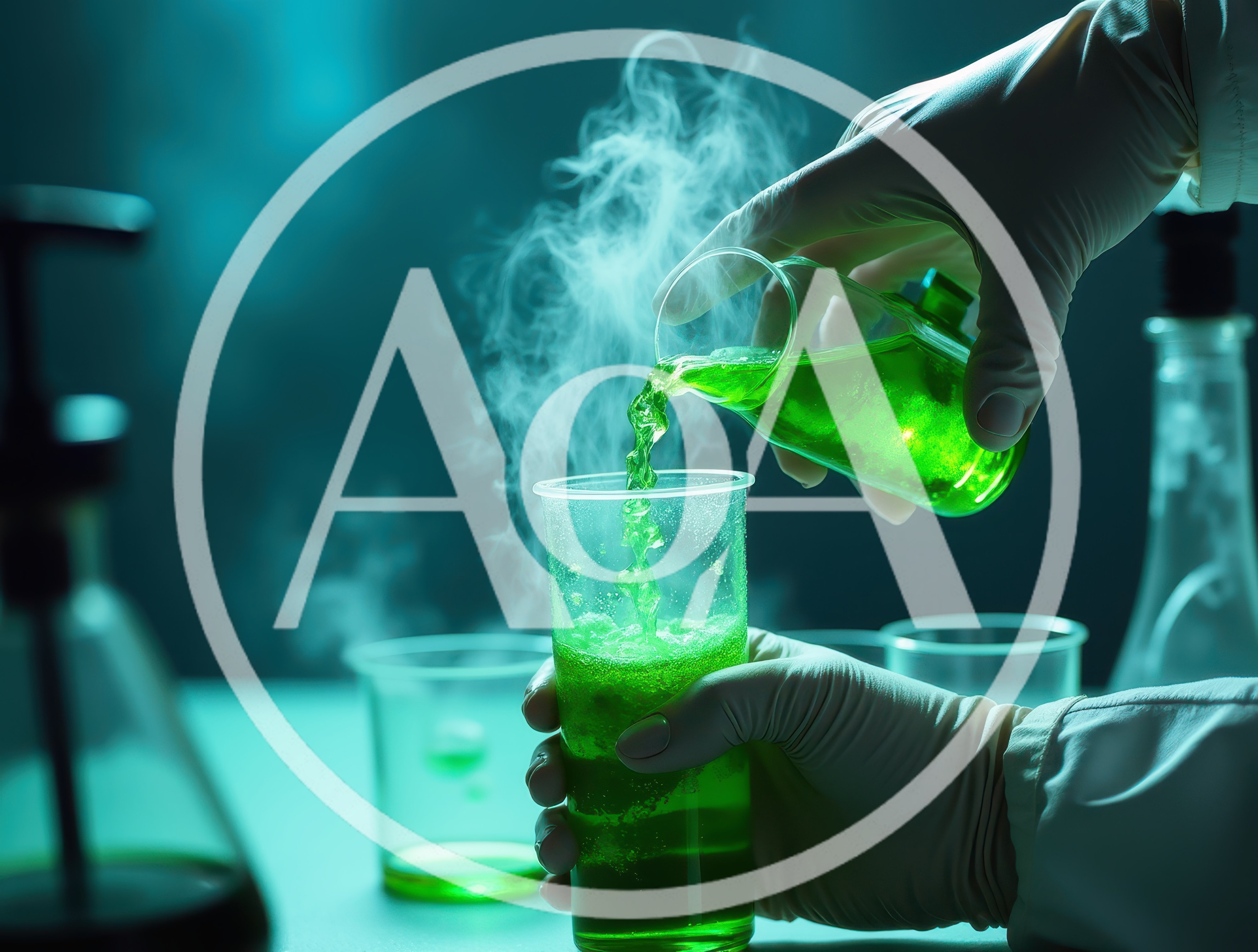 Scientist Pouring Glowing Green Chemical Into Beaker