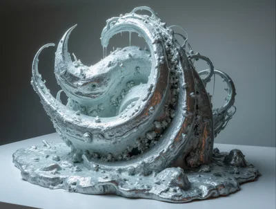 Abstract Metallic Sculpture With Fluid Organic Forms