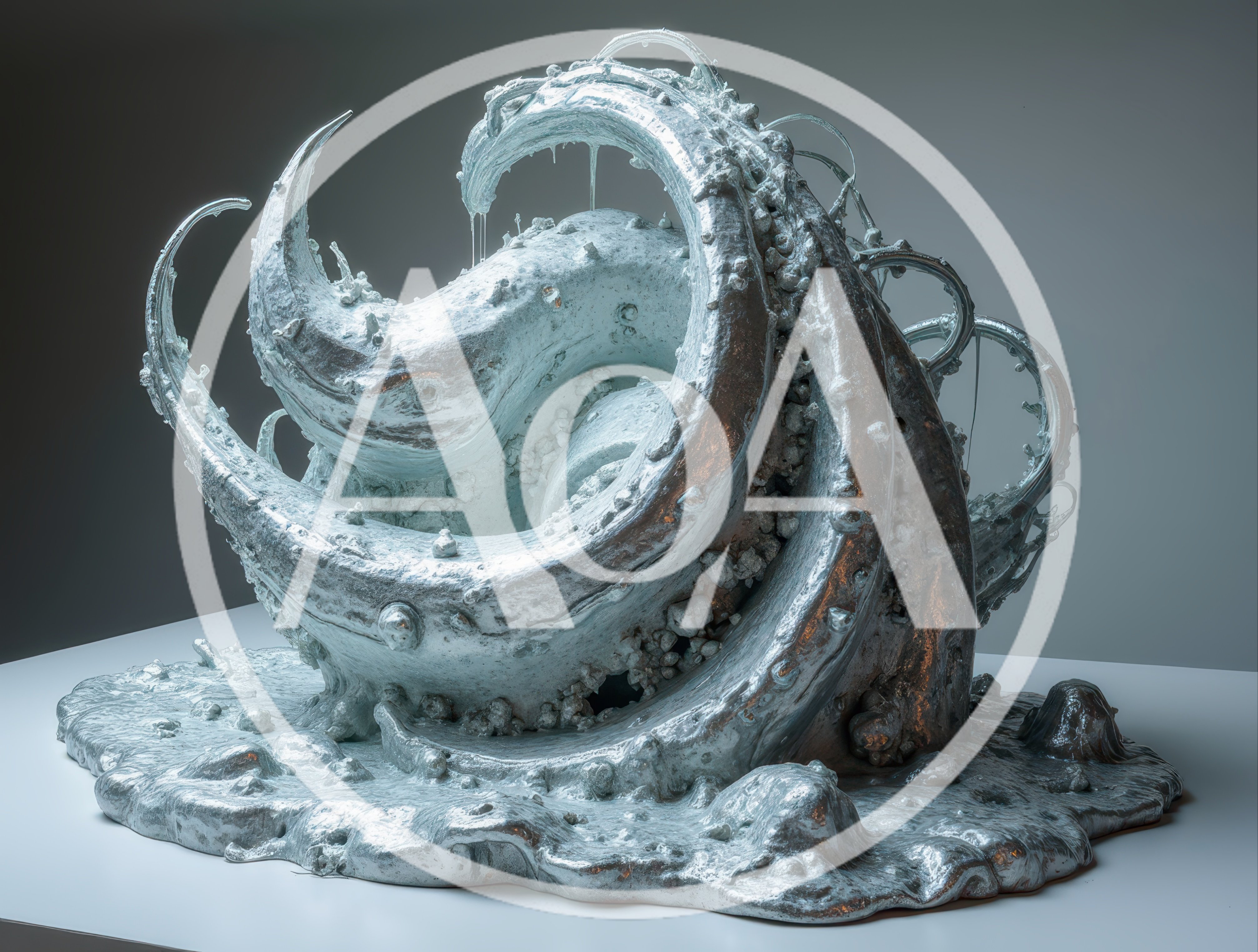Abstract Metallic Sculpture With Fluid Organic Forms