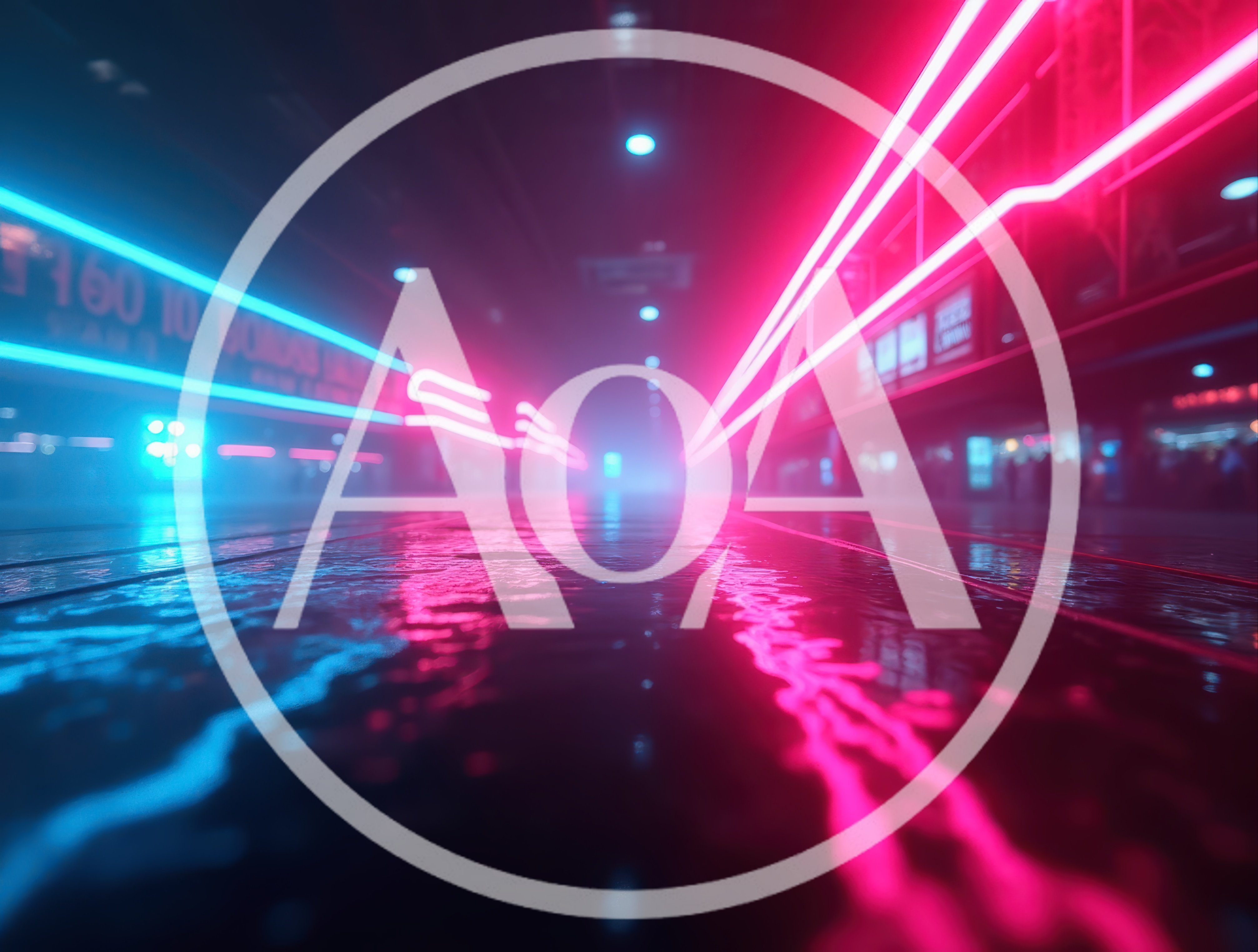 Futuristic Neon City Street With Wet Reflective Pavement