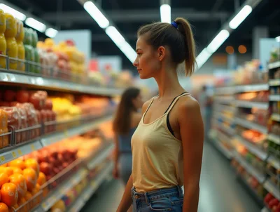 Young Woman Shopping For Fresh Produce In Supermarket