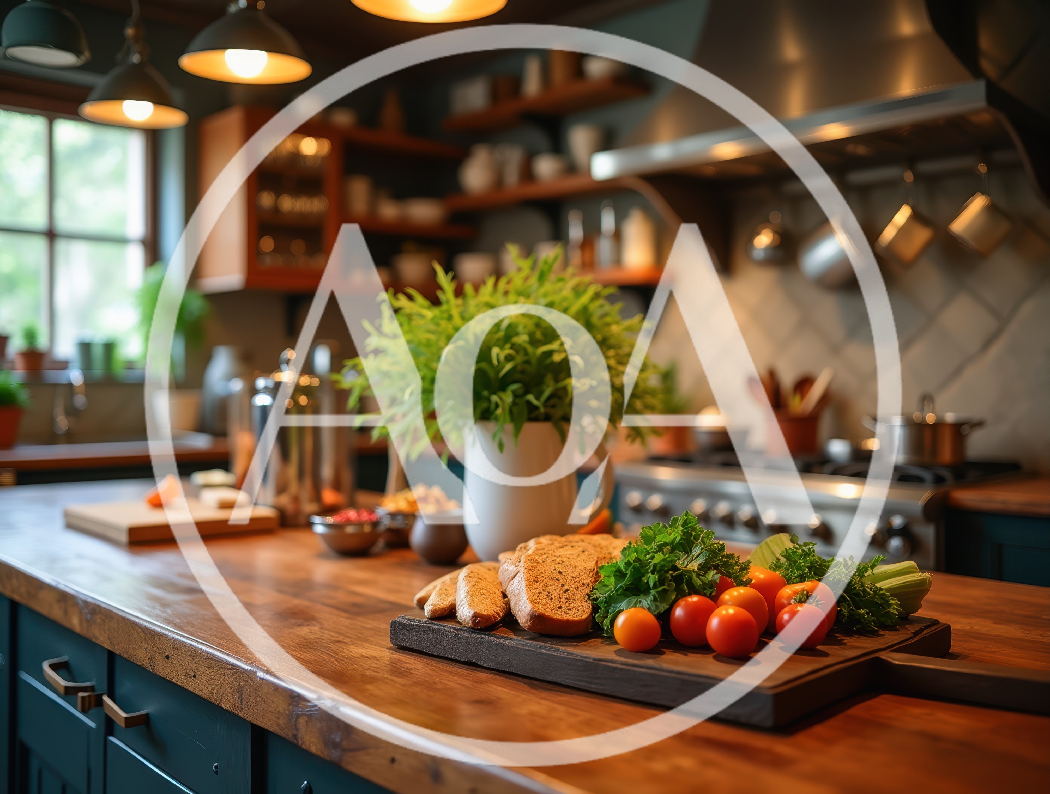 Fresh Bread And Vegetables On A Kitchen Counter