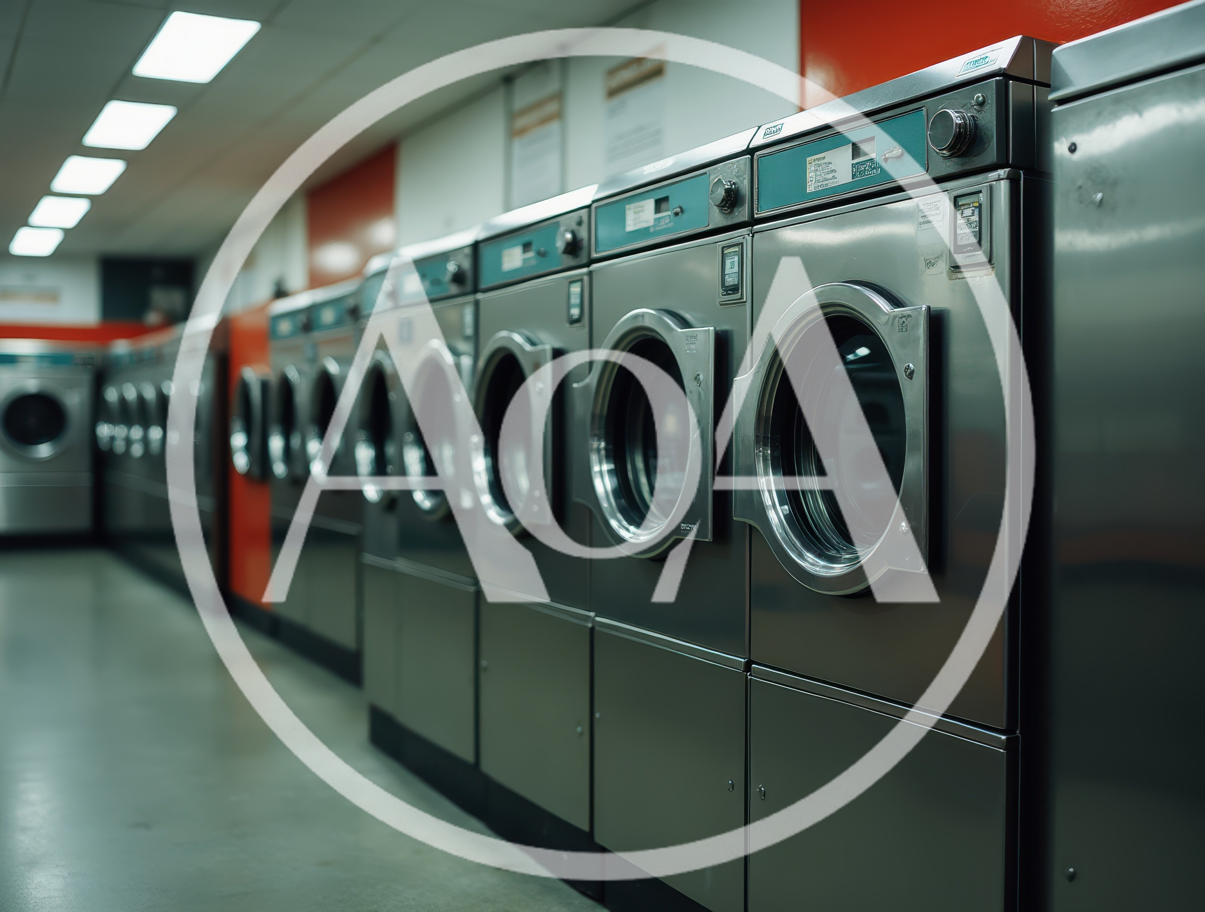 Row Of Industrial Washing Machines In A Laundromat