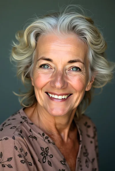 Portrait Of A Smiling Mature Woman With Silver Hair