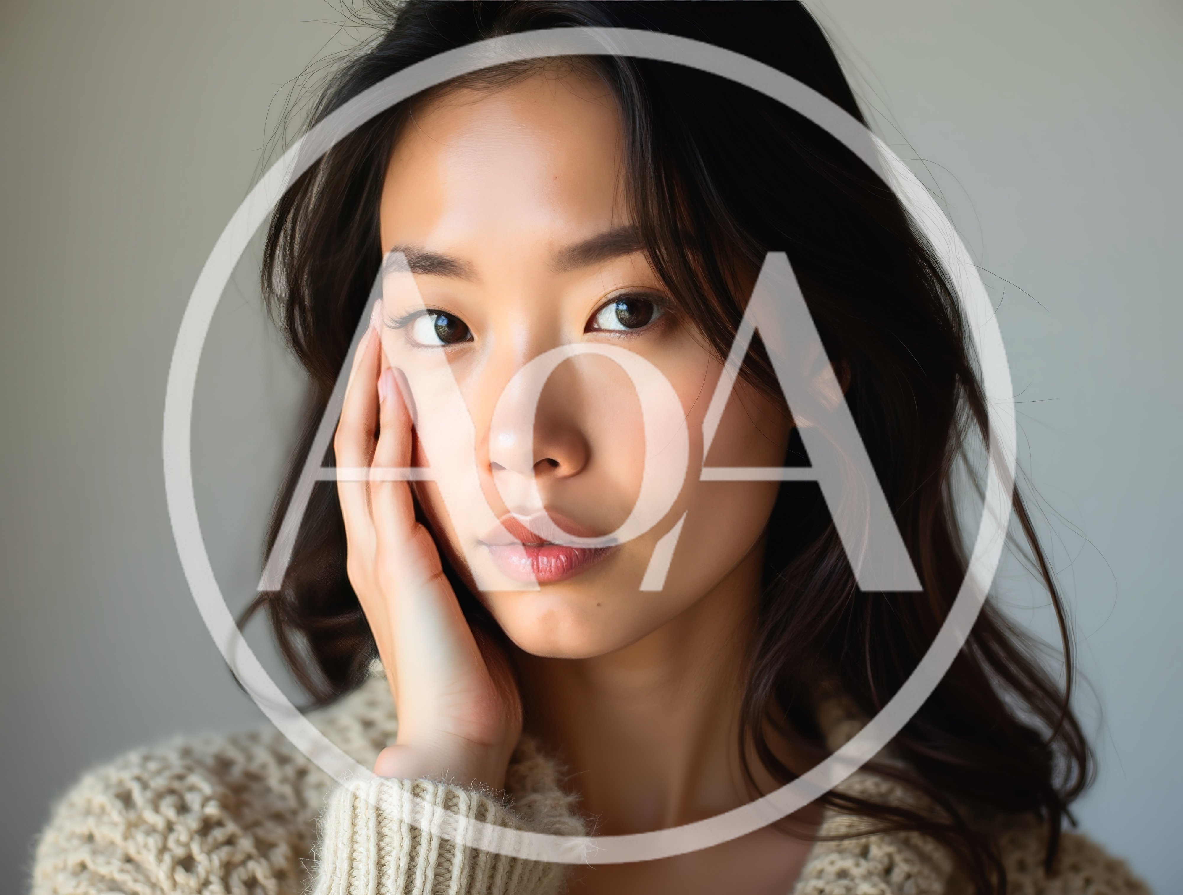 Portrait Of A Young Asian Woman Touching Her Face