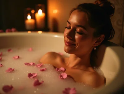 Woman Relaxing In A Luxurious Bubble Bath