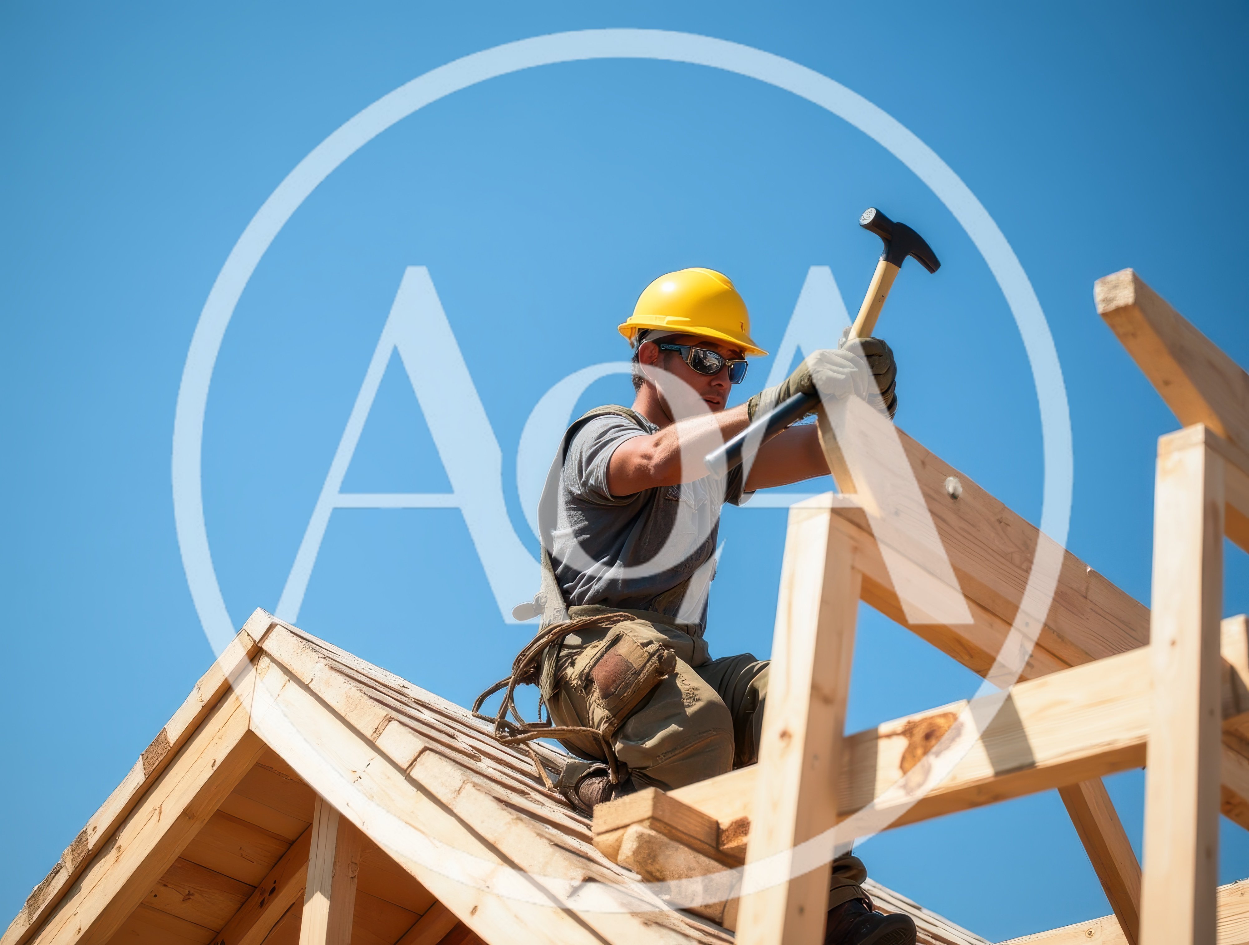 Construction Worker Framing A Wooden Roof Structure