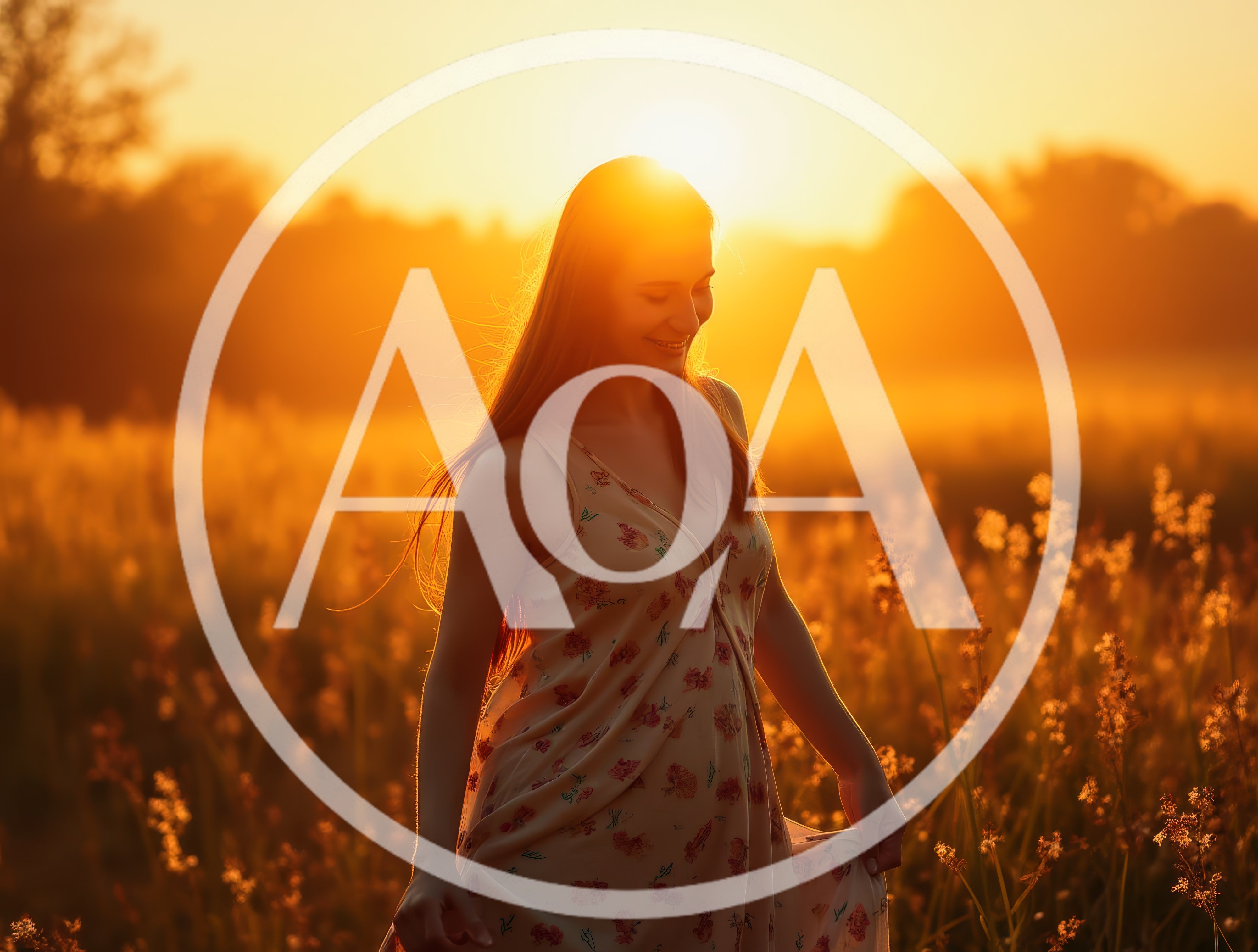 Young Woman Walking Through A Golden Meadow At Sunset