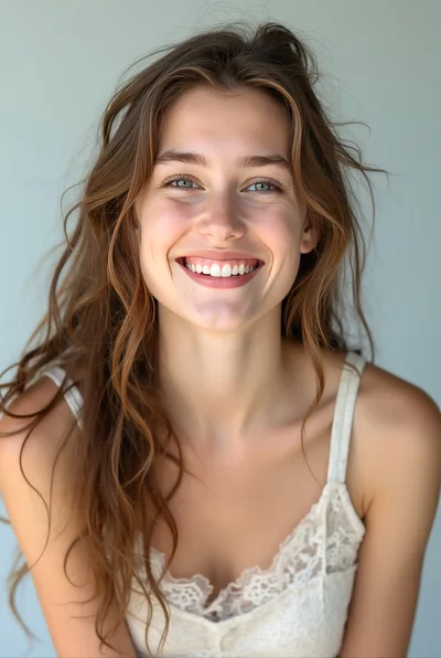 Portrait Of A Smiling Young Woman With Wavy Hair