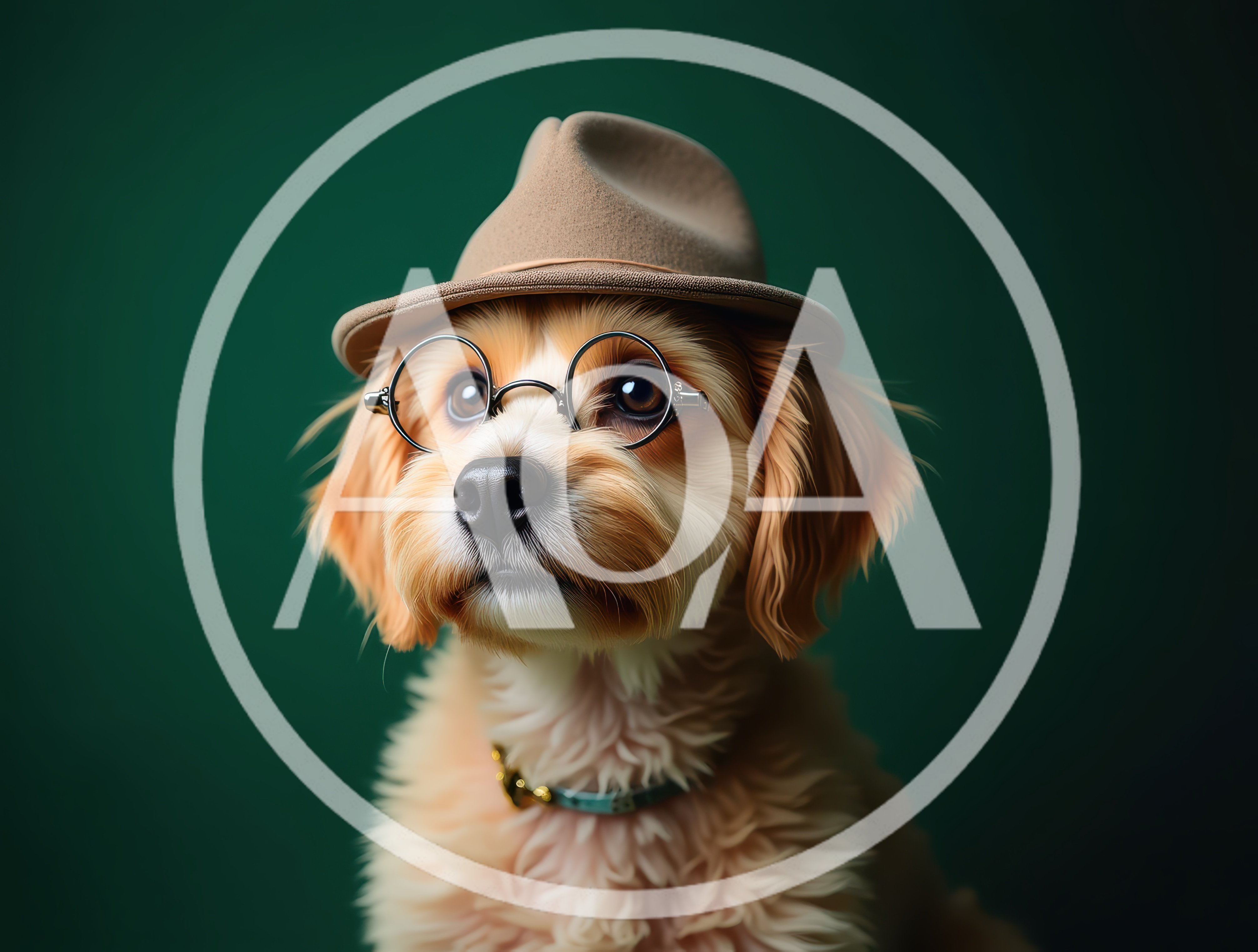 Portrait Of A Cute Puppy Wearing A Fedora And Glasses