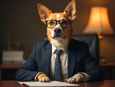Professional Dog Executive Wearing Suit And Glasses