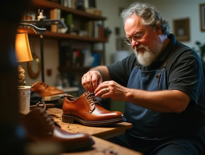 Professional Shoemaker Crafting Leather Shoes In Workshop