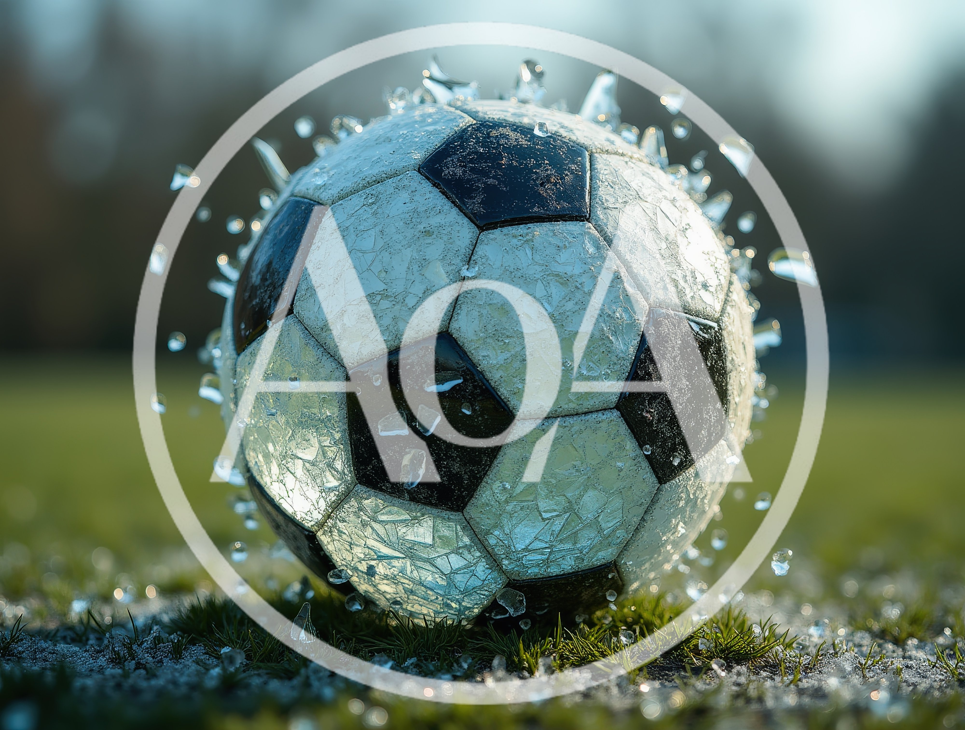 Soccer Ball Shattering Into Shards On Grass Field