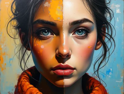 Split Face Portrait With Artistic Color Contrast