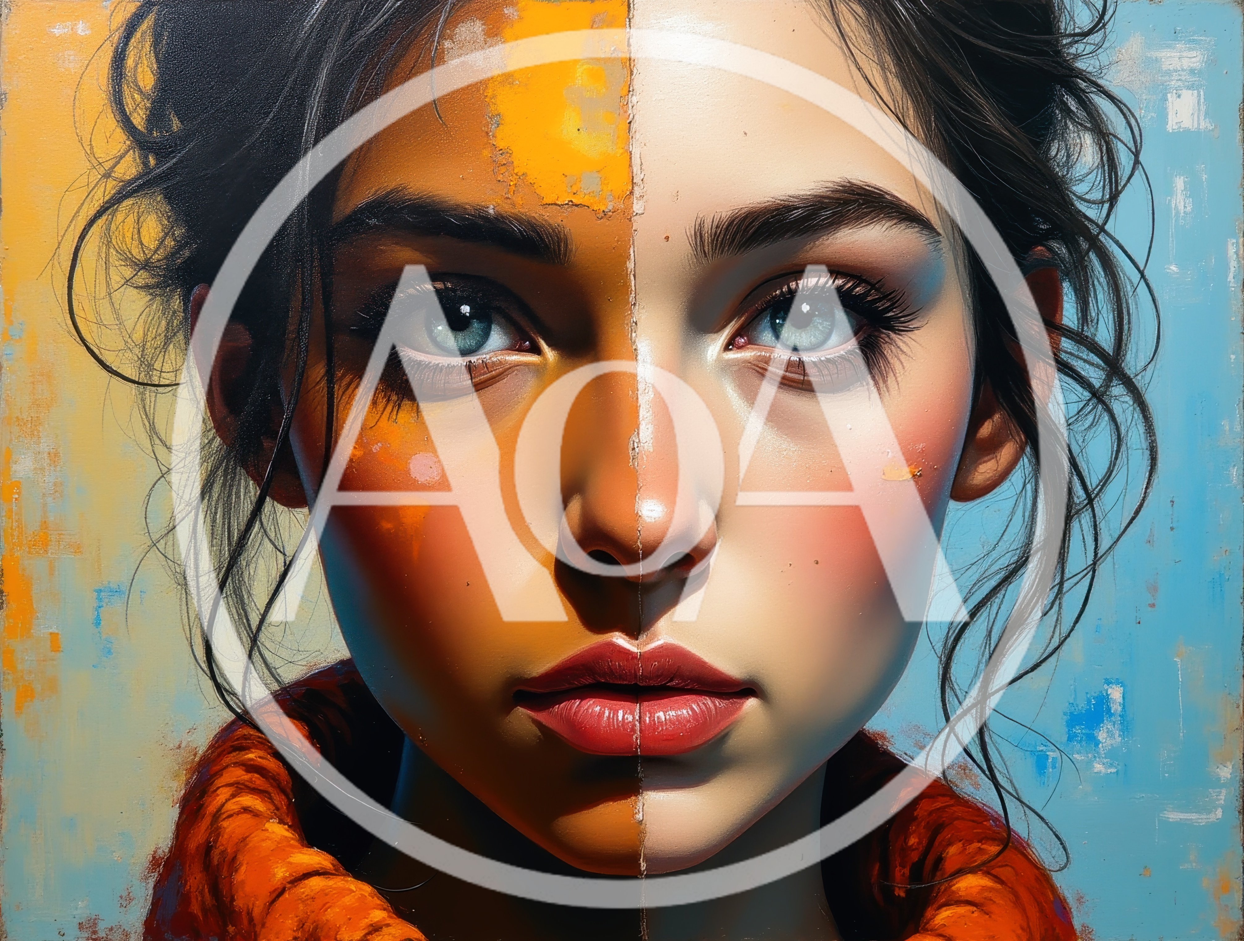 Split Face Portrait With Artistic Color Contrast