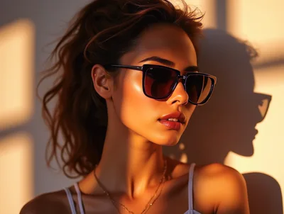 Young Woman Wearing Sunglasses In Warm Golden Hour Light