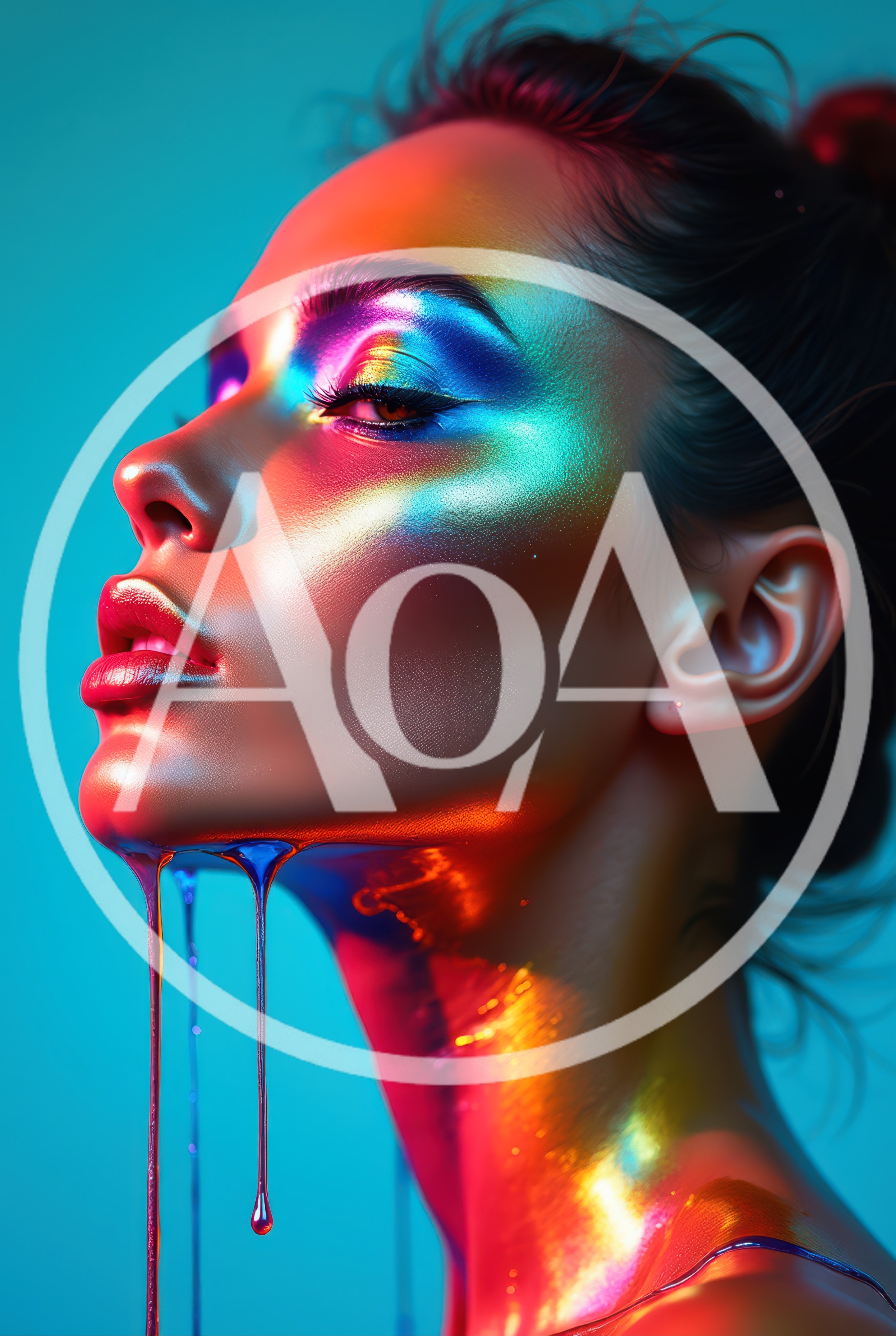 Portrait Of A Woman With Neon Liquid Makeup