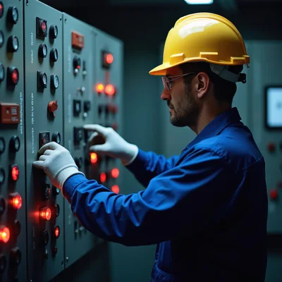 Industrial Technician Operating Electrical Control Panel