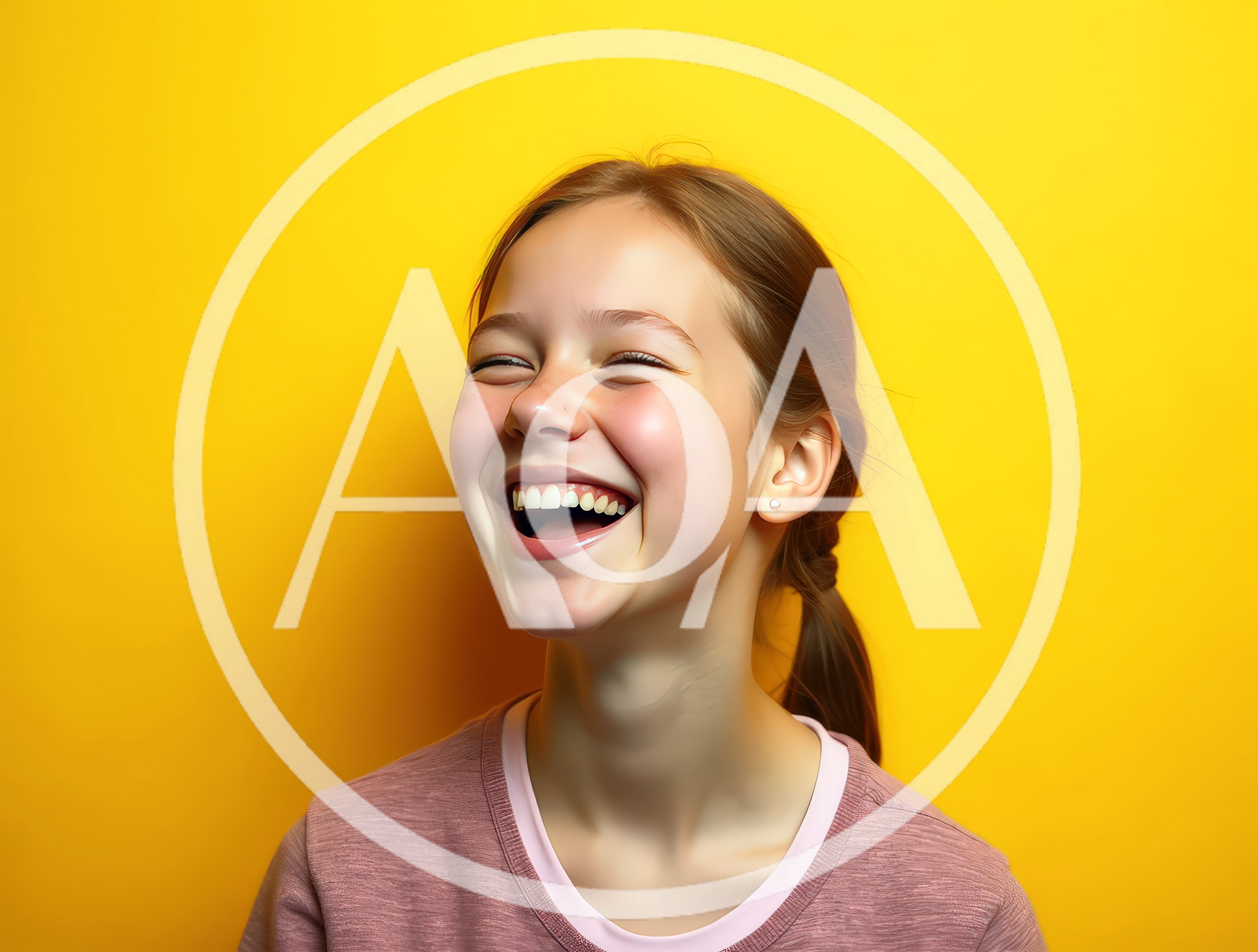 Happy Young Girl Laughing Against Yellow Background