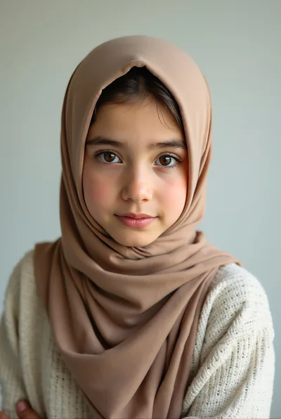 Portrait Of A Young Girl Wearing A Beige Hijab