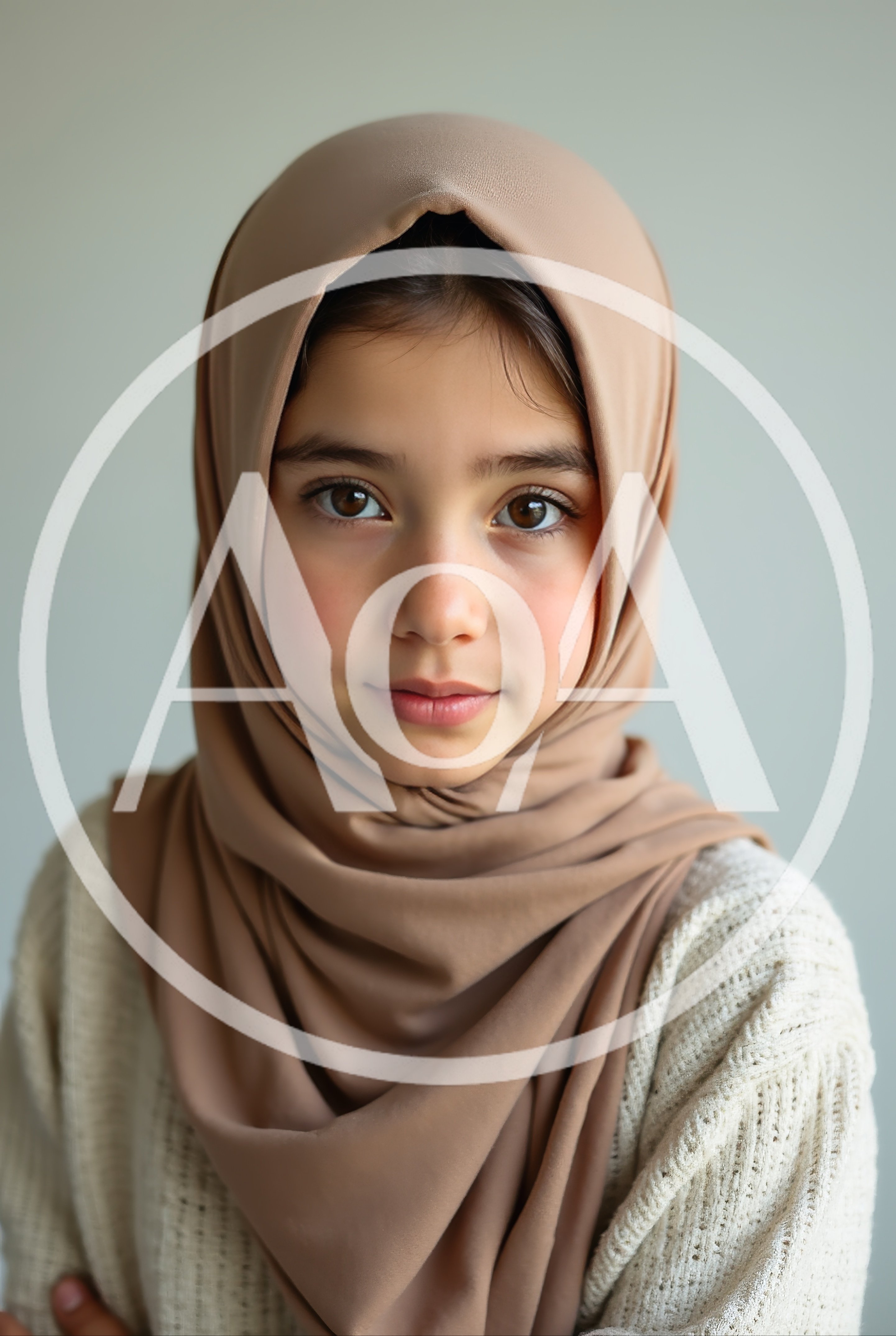 Portrait Of A Young Girl Wearing A Beige Hijab