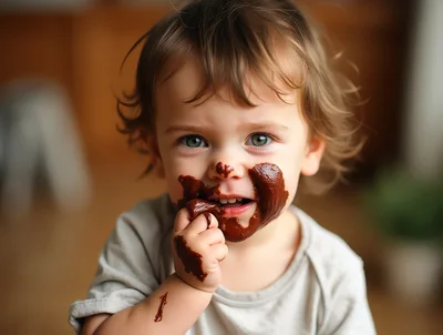 Toddler Eating Chocolate With Messy Face