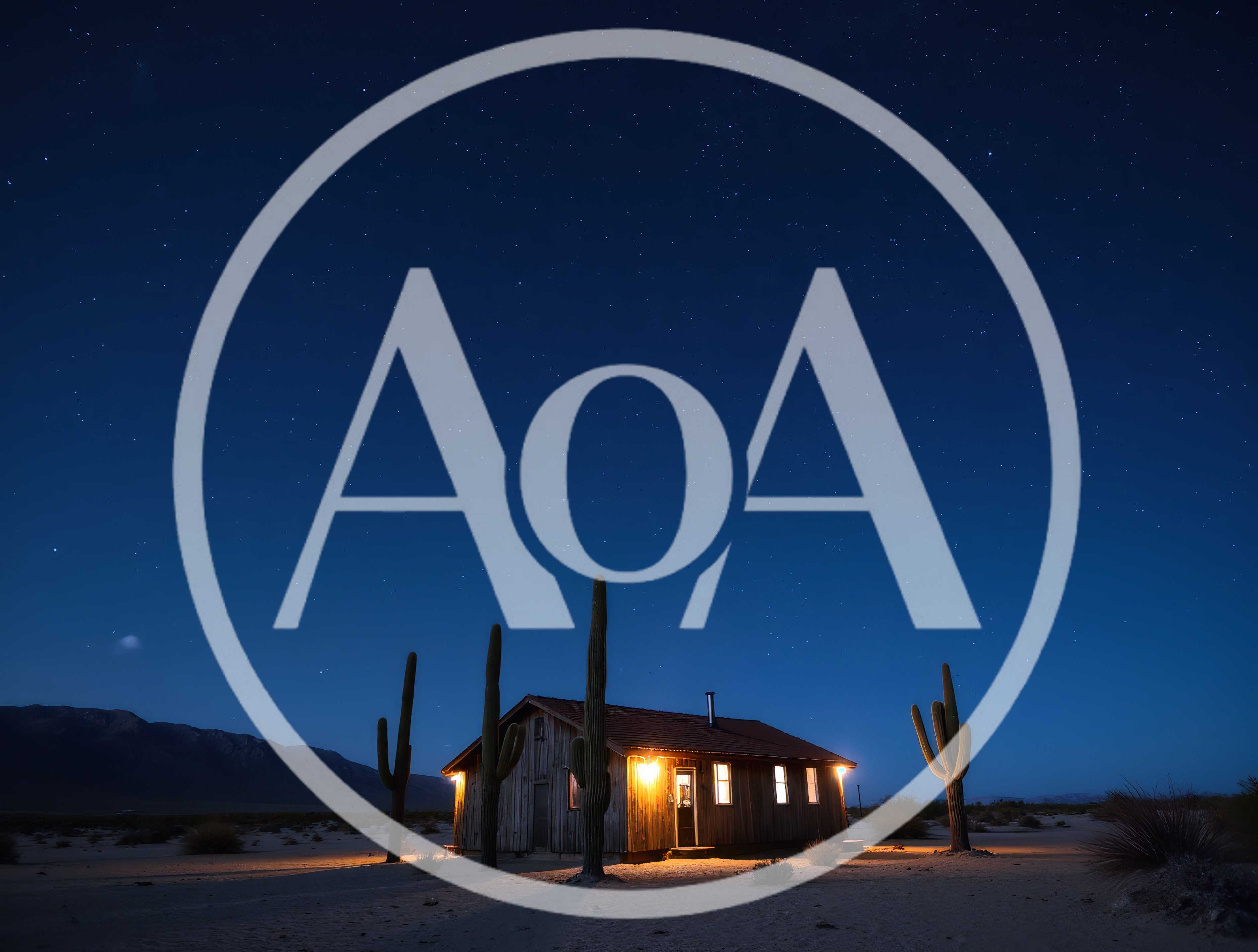 Illuminated Desert Cabin Under Starry Night Sky