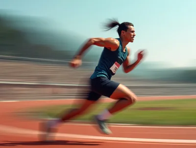 Male Sprinter Running Fast on Track