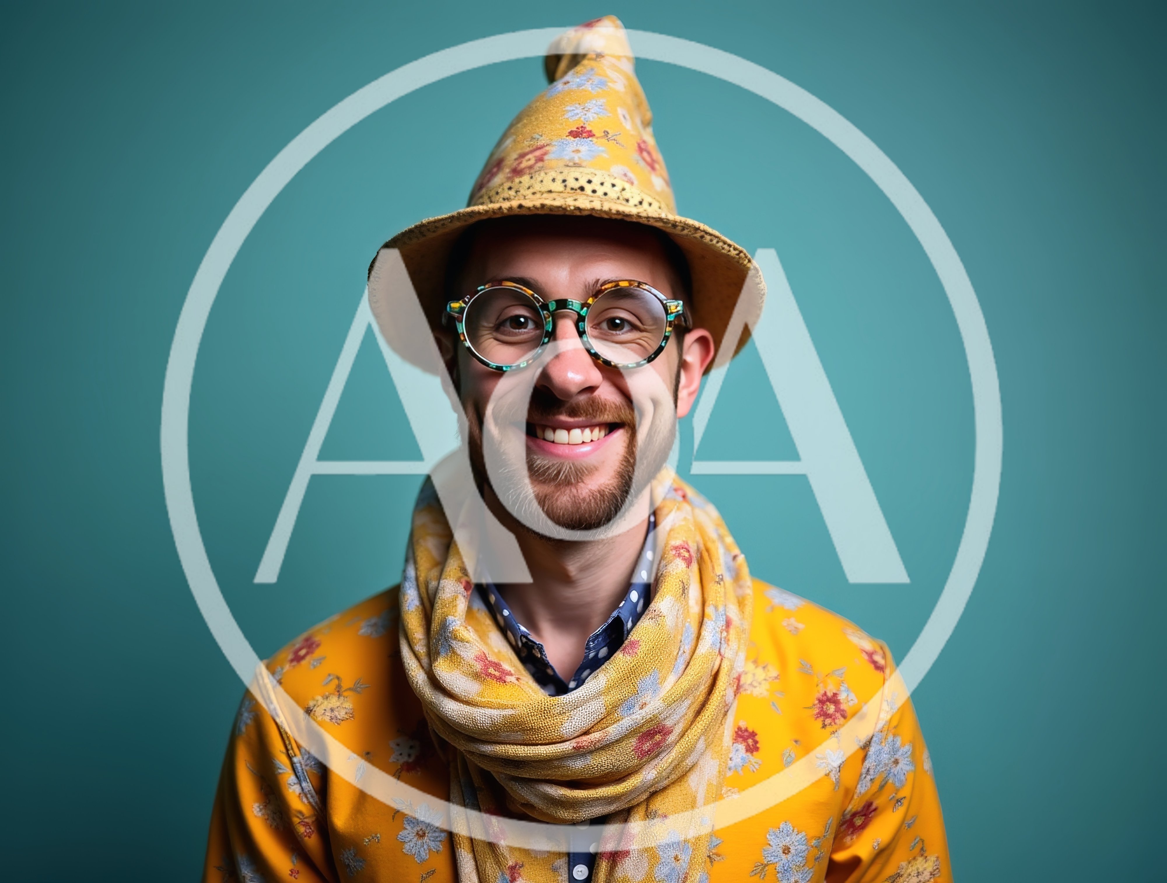 Portrait Of A Man Wearing A Floral Hat And Scarf