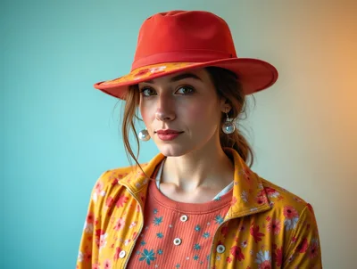Portrait Of A Young Woman Wearing A Floral Jacket