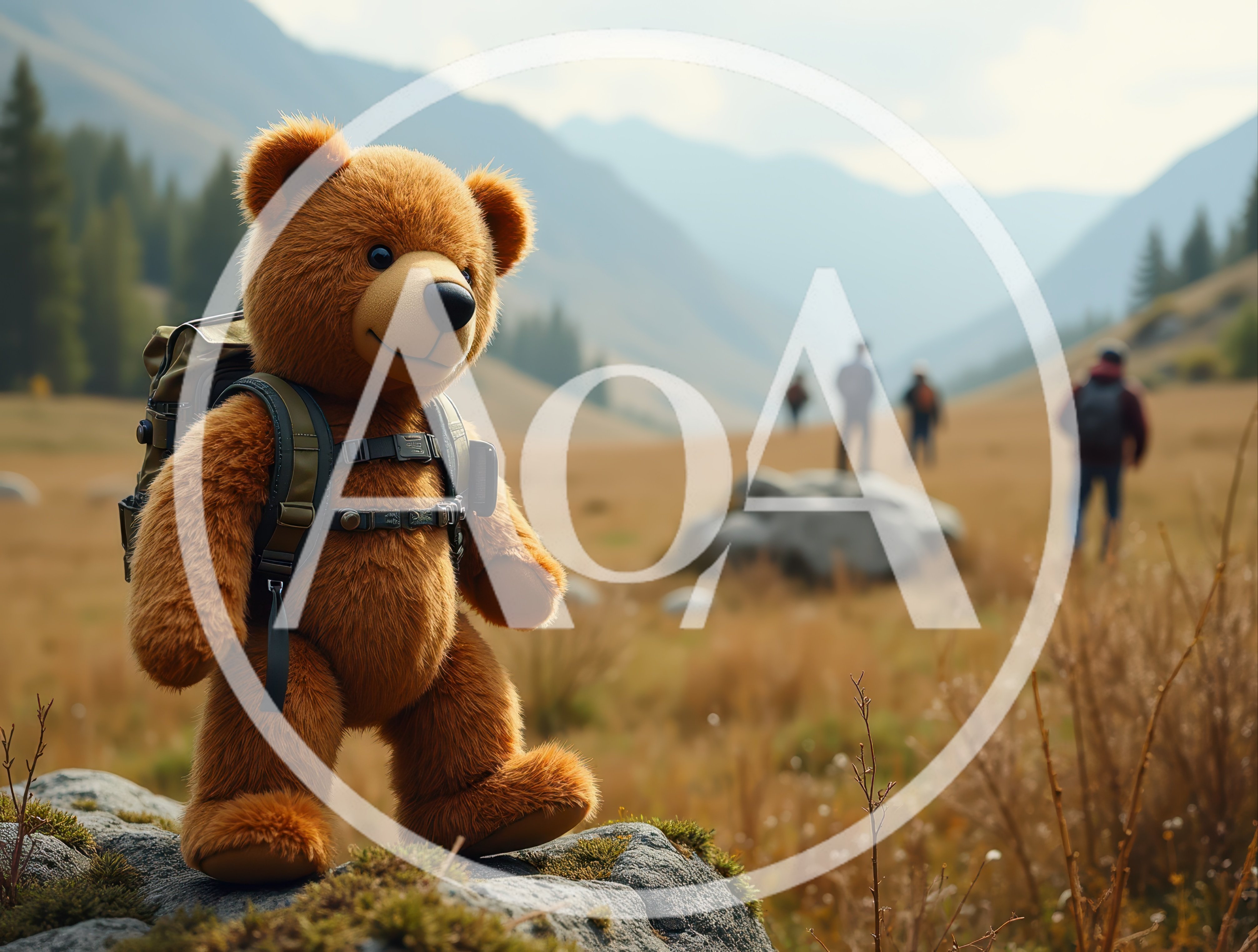 Teddy Bear Hiking Through A Mountain Valley