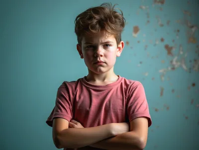 Portrait Of A Serious Young Boy With Messy Hair