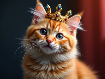 Adorable Ginger Kitten Wearing A Golden Crown