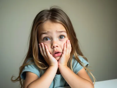 Young Girl With Surprised Expression Holding Her Face