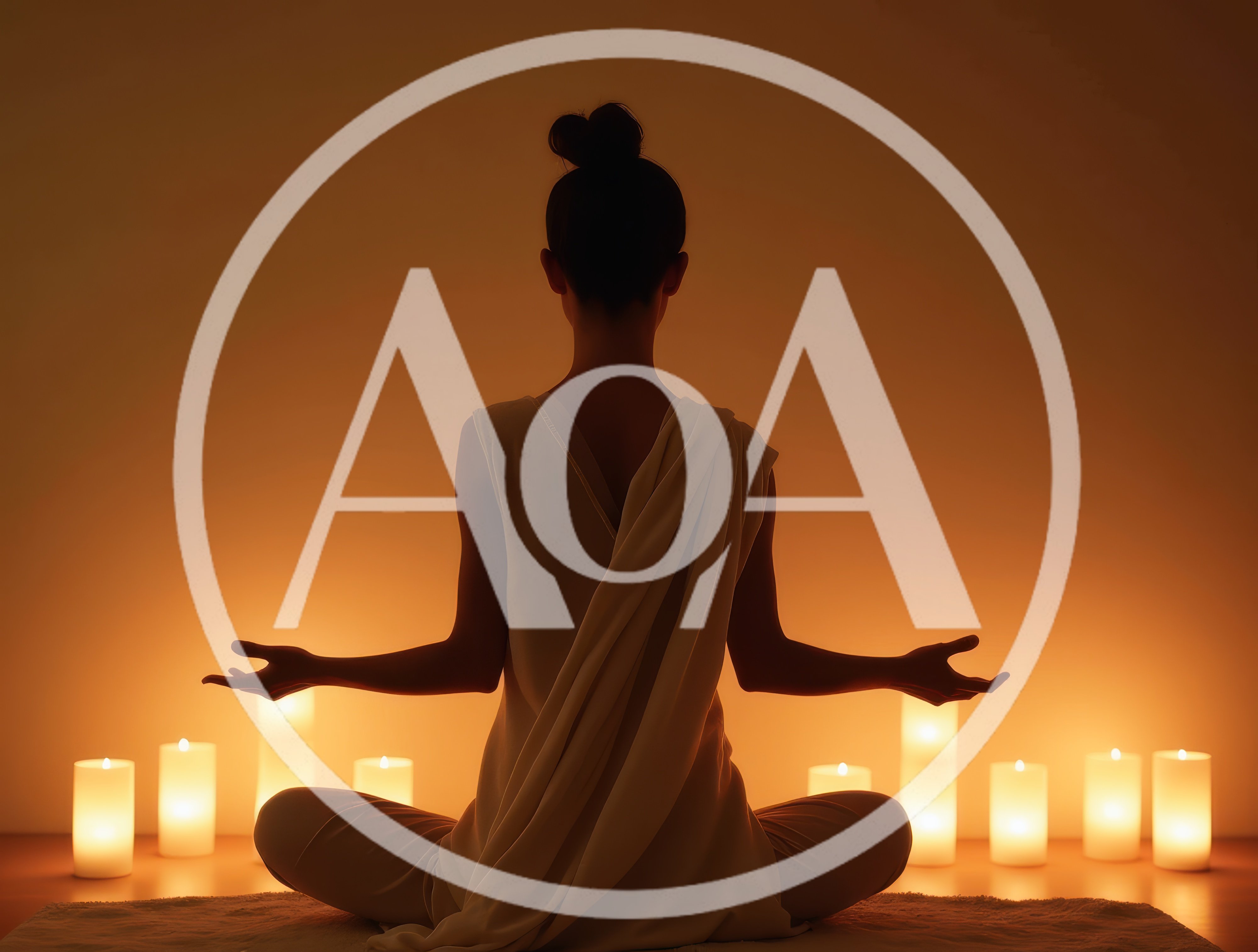 Woman Meditating In Lotus Position Surrounded By Candles