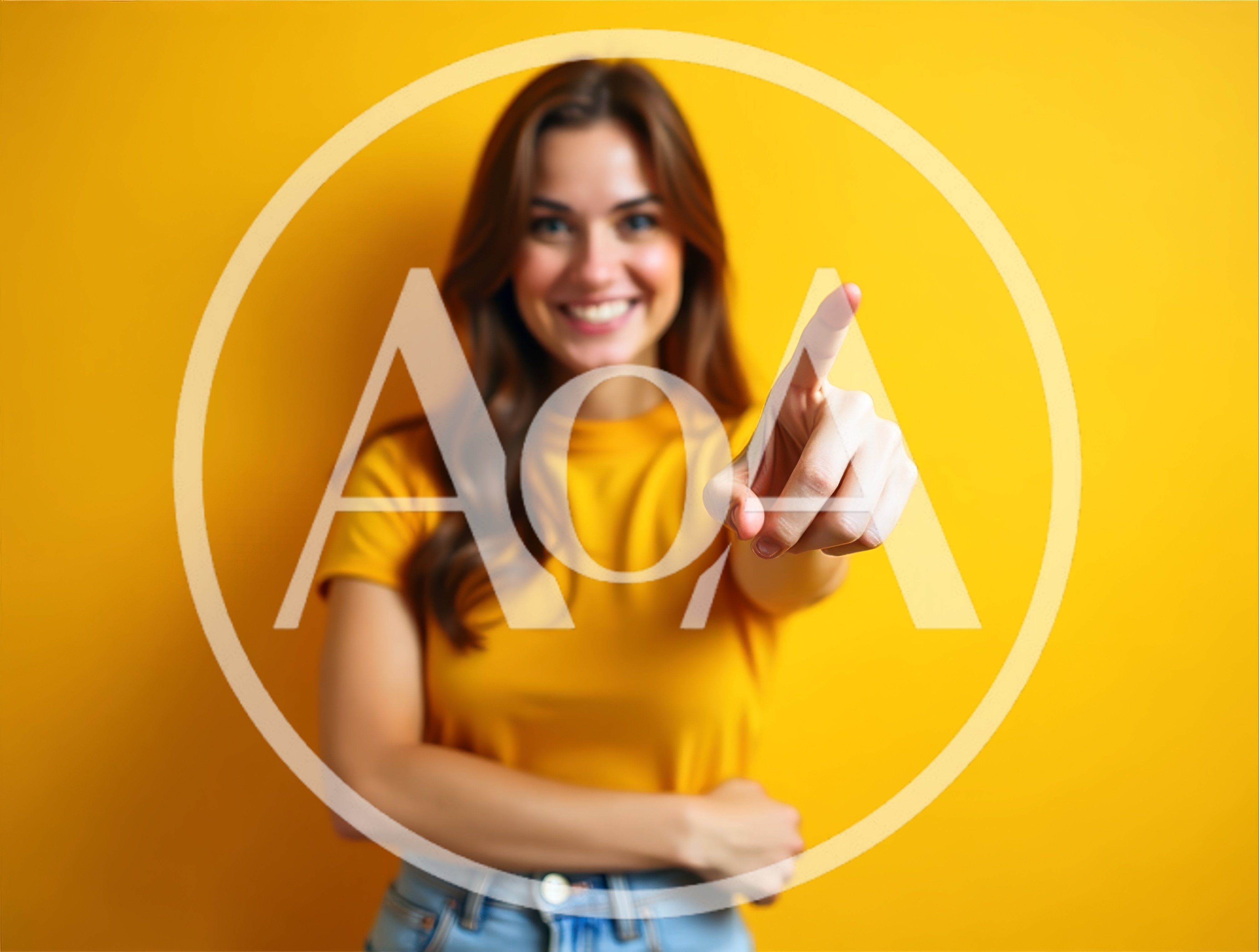 Young Woman Pointing Forward Against Yellow Background