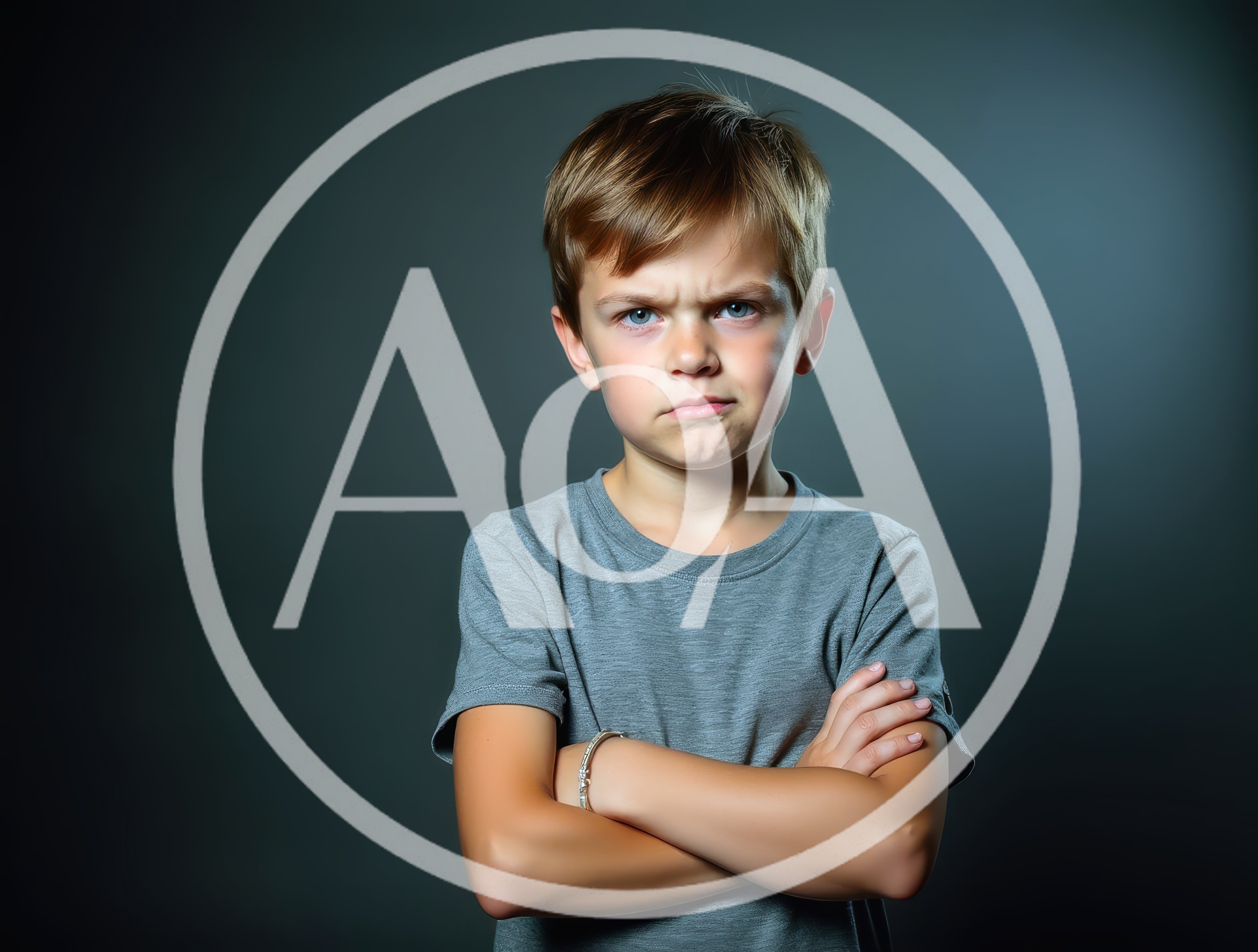 Angry Young Boy With Crossed Arms
