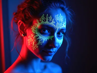 Portrait Of A Woman With Neon Fluorescent Face Paint