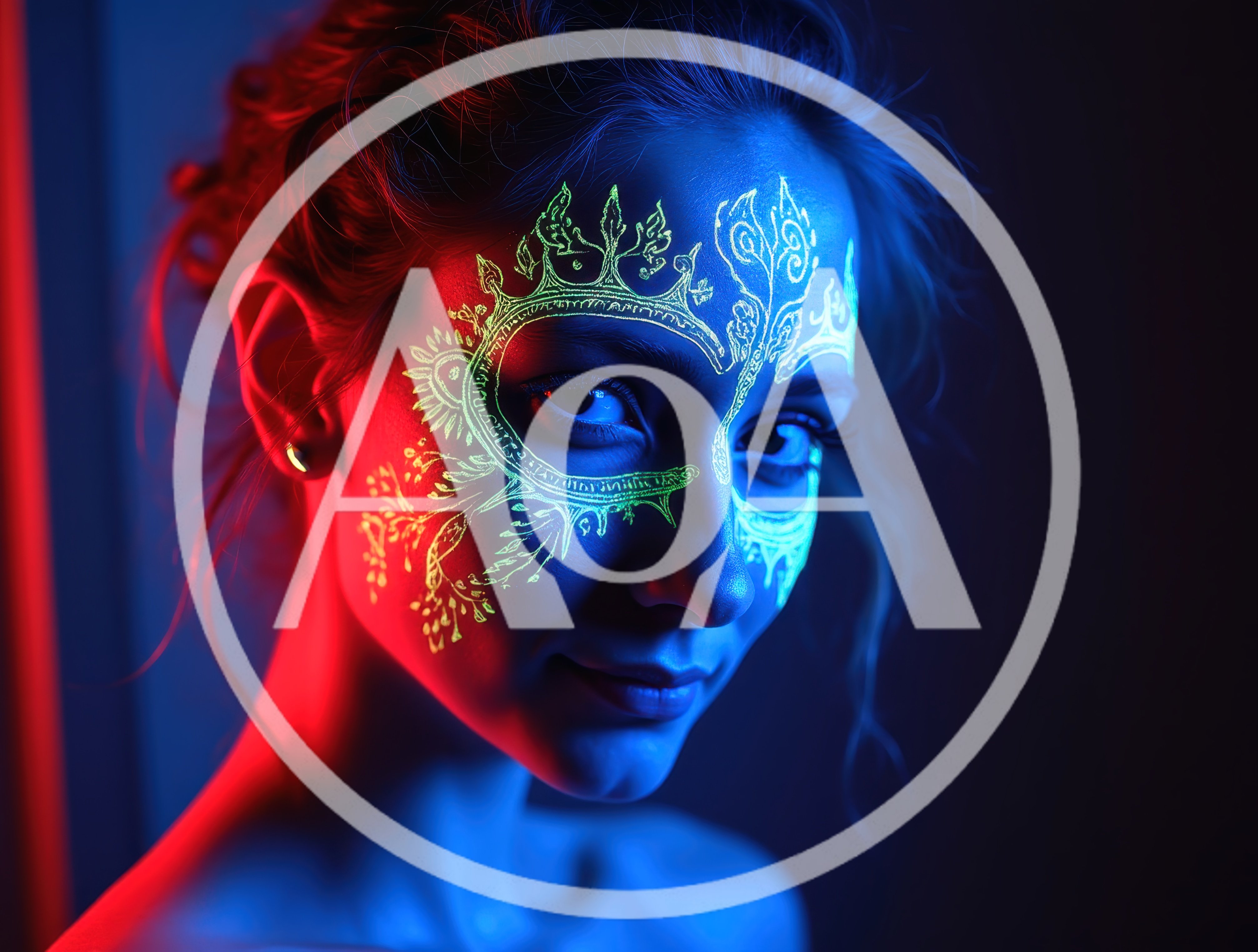 Portrait Of A Woman With Neon Fluorescent Face Paint
