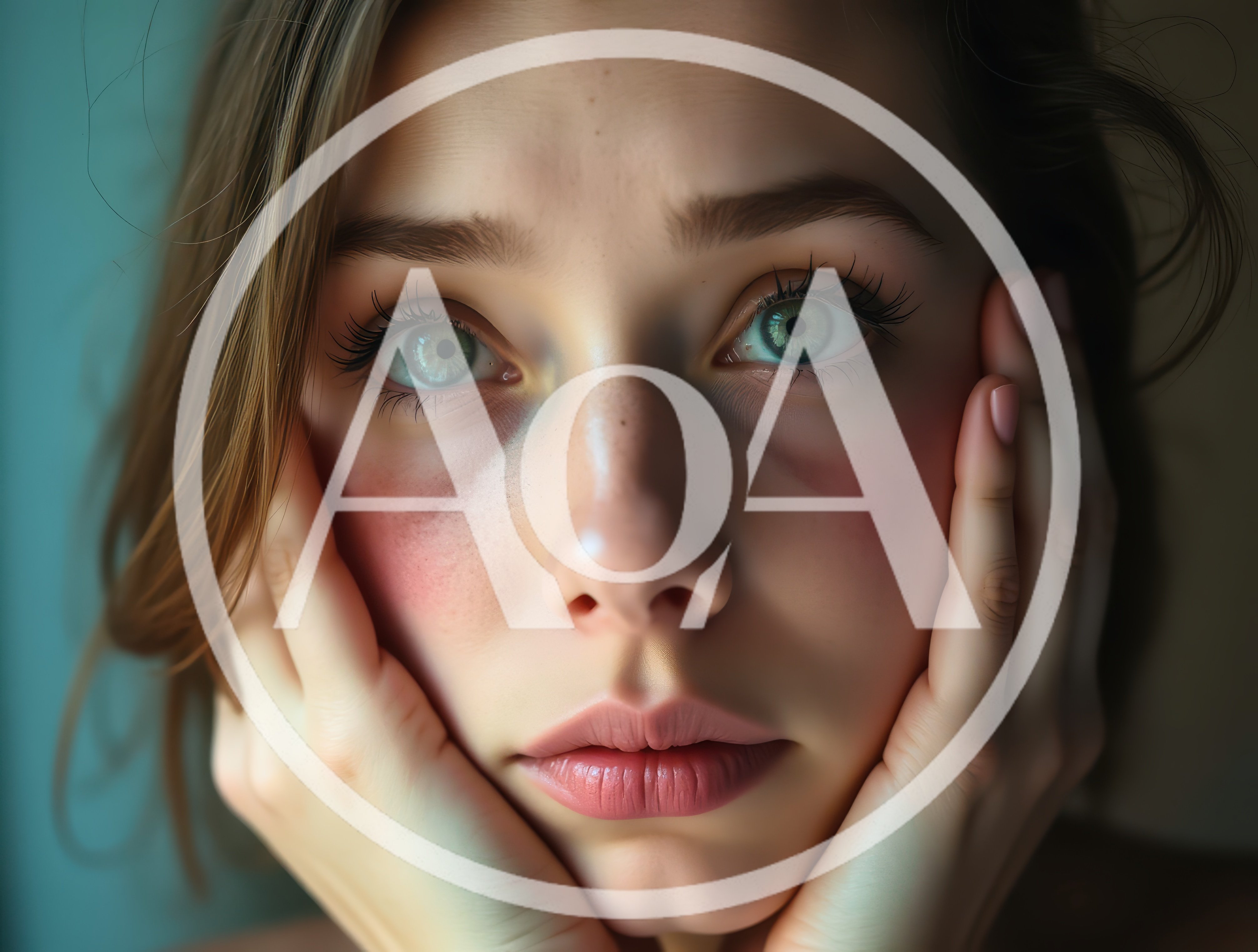Close Up Portrait Of A Young Woman With Hands On Face