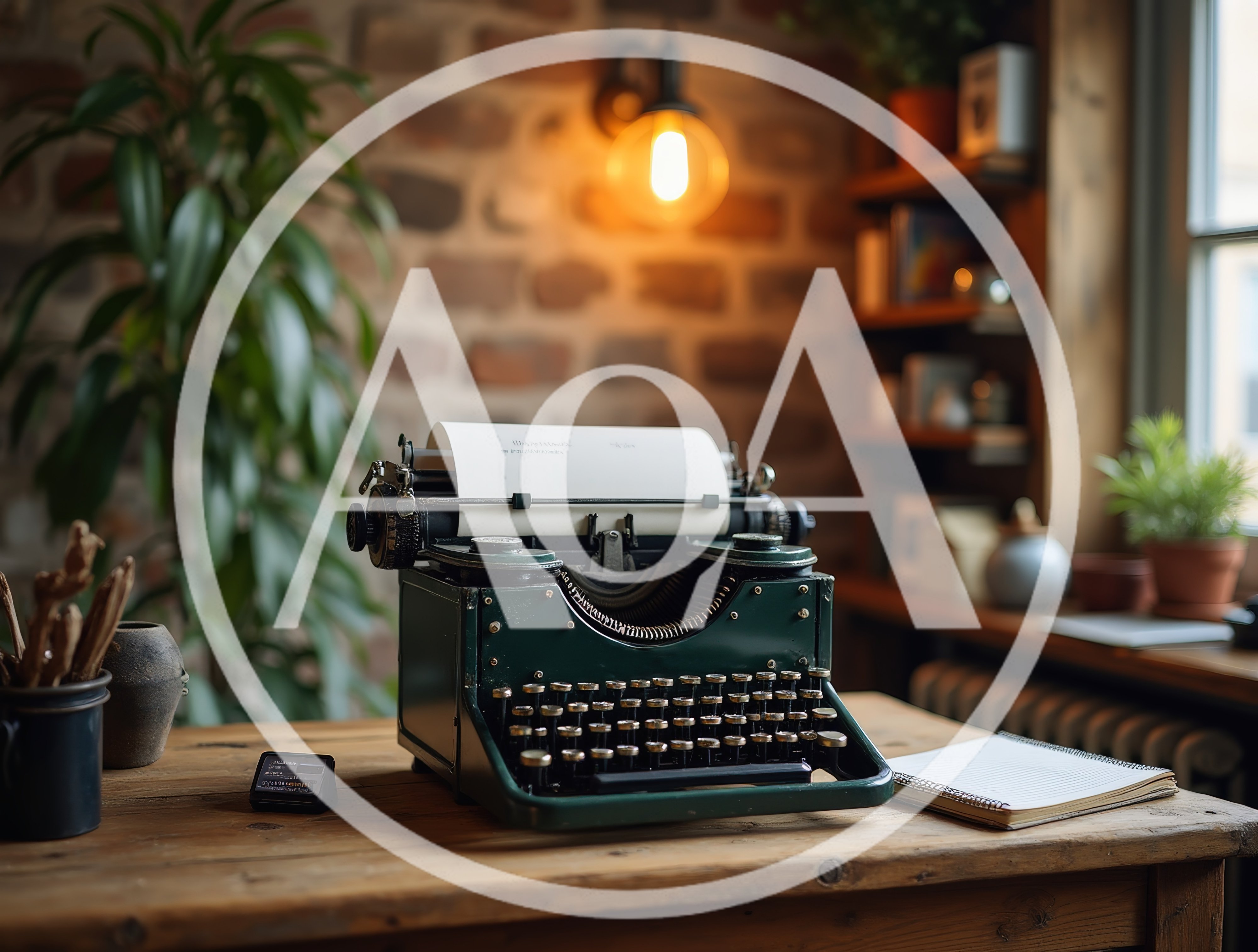Vintage Green Typewriter On A Wooden Desk