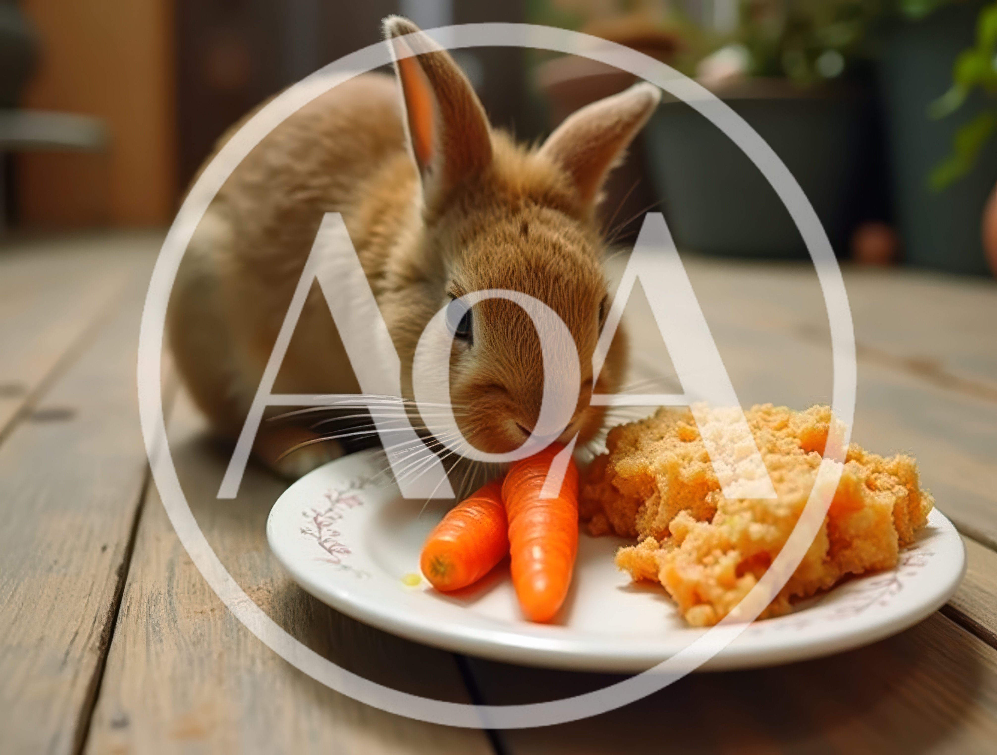 Cute Brown Rabbit Eating Carrots On A Plate