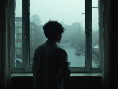 Person Looking Out A Window On A Rainy Day